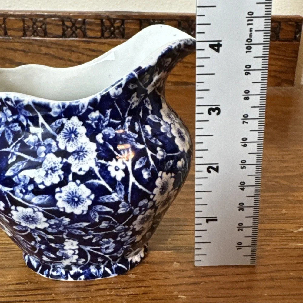 Vtg Royal Crownford Staffordshire Calico Blue Chintz Sugar Bowl & Creamer Set